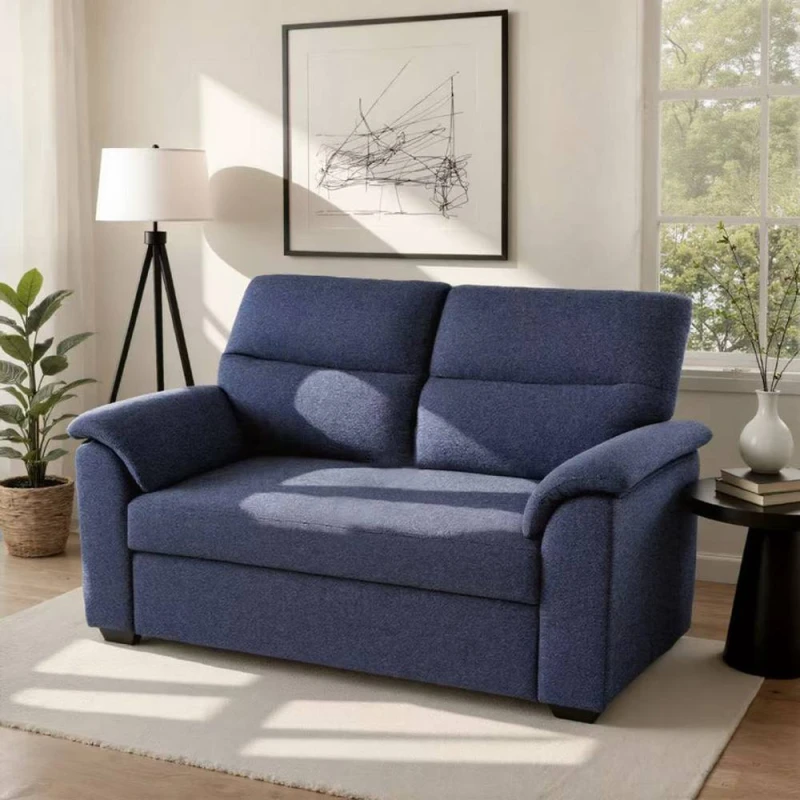 Image of Home Garden Direct Tivoli - 2 Seater Pull out Sofa Bed in Luxury Boucle Woven Fabric in Blue Blue Unisex 2 Seater