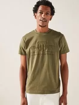 Image of GANT Regular Fit Tonal Shield Ss T-Shirt, Green, Size L, Men