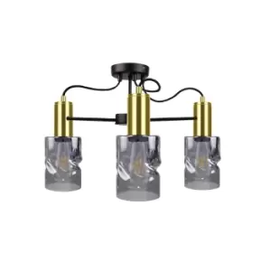 Image of Inger Multi Arm Semi Flush Ceiling Light Black, Gold, 60cm, 3x E27