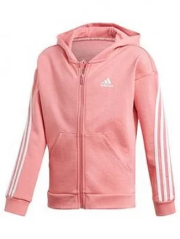 Image of adidas Girls Junior G 3-Stripes Full Zip Hoodie - Pink/White, Size 5-6 Years, Women