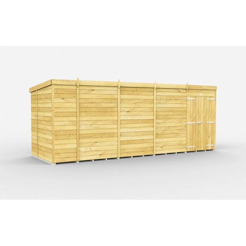 Image of Buttercup Farm 17 x 6 Feet Pent Shed - Double Door W/O Window - L178 x W492 x H201cm in Brown Brown Unisex