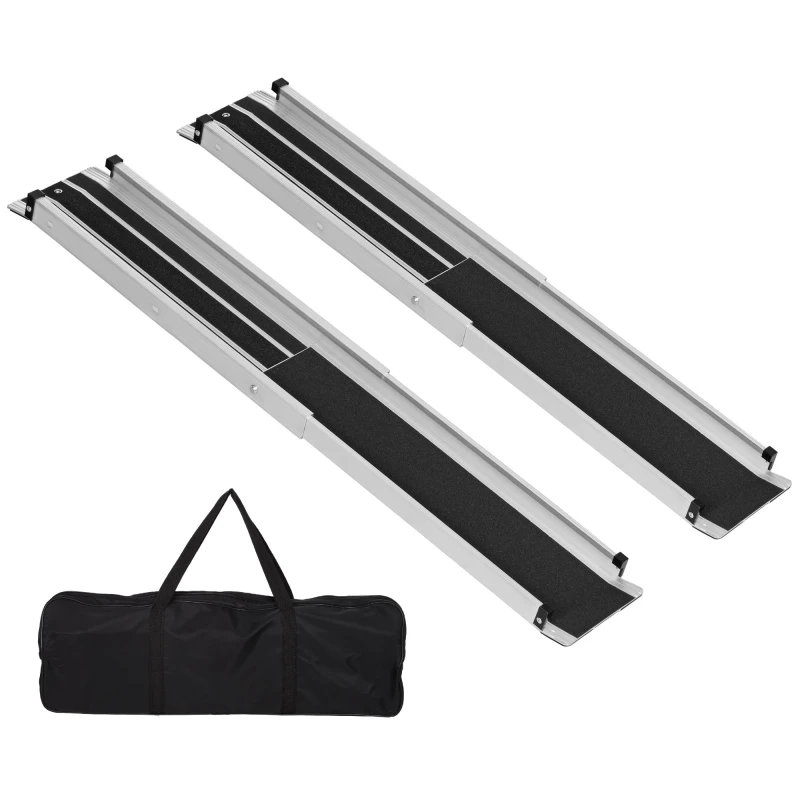 Image of HOMCOM Aluminium Telescopic Wheelchair Ramps, 122cm, 270kg, Folding Ramp, Silver 713-169V00BK