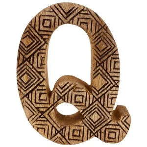 Image of Letter Q Hand Carved Wooden Geometric