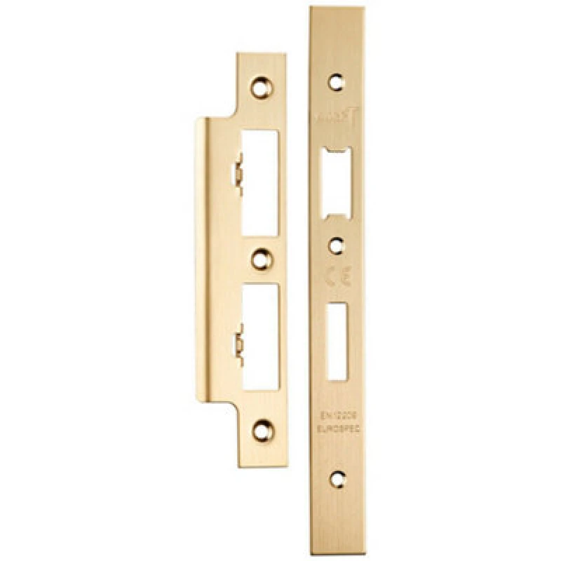 Image of Loops Forend Strike & Fixing Pack For DIN Euro Sash & Bathroom Lock Satin Brass Metallics