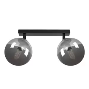Image of Tofi Black Globe Twin Ceiling Spotlight with Graphite Glass Shades, 2x E14