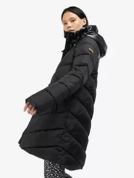 Image of Barbour International Parallel Chevron Quilt Padded Coat - Black, Size 12, Women