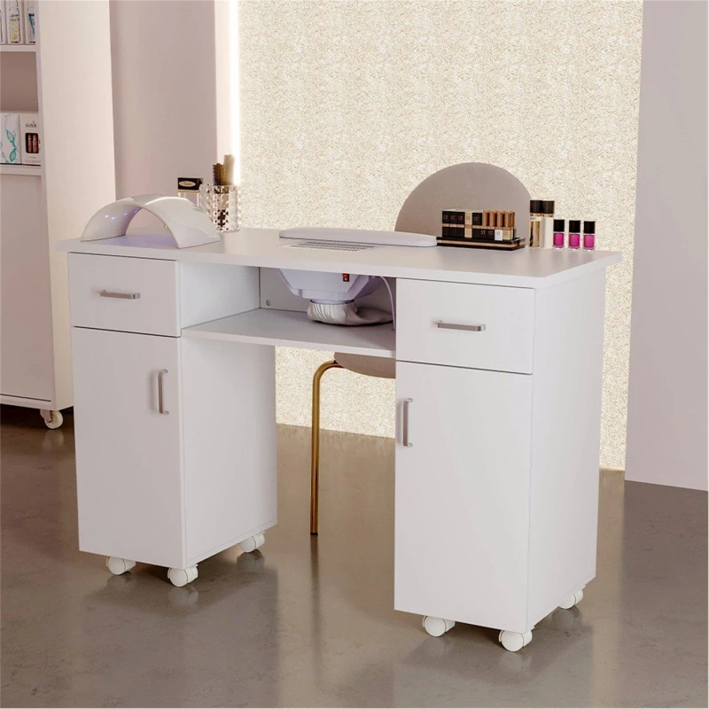 Image of SHEONLY Wheeled Nail Table with Electric Dust Extractor White unisex One size