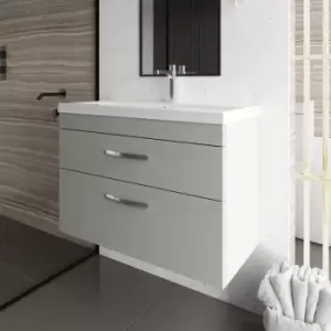 Image of Nuie - Athena Wall Hung 2-Drawer Vanity Unit with Basin-3 800mm Wide - Gloss Grey Mist