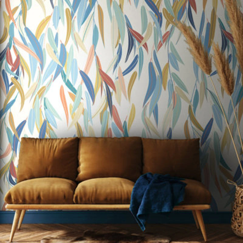 Image of Origin Murals Willow Leaves - Denim Blue And Apricot Matt Smooth Paste The Wall Mural 350Cm Wide X 280Cm High
