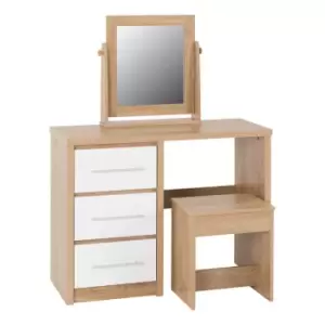 Image of Seconique Seville Dressing Table Set - White Gloss/Light Oak Effect Veneer