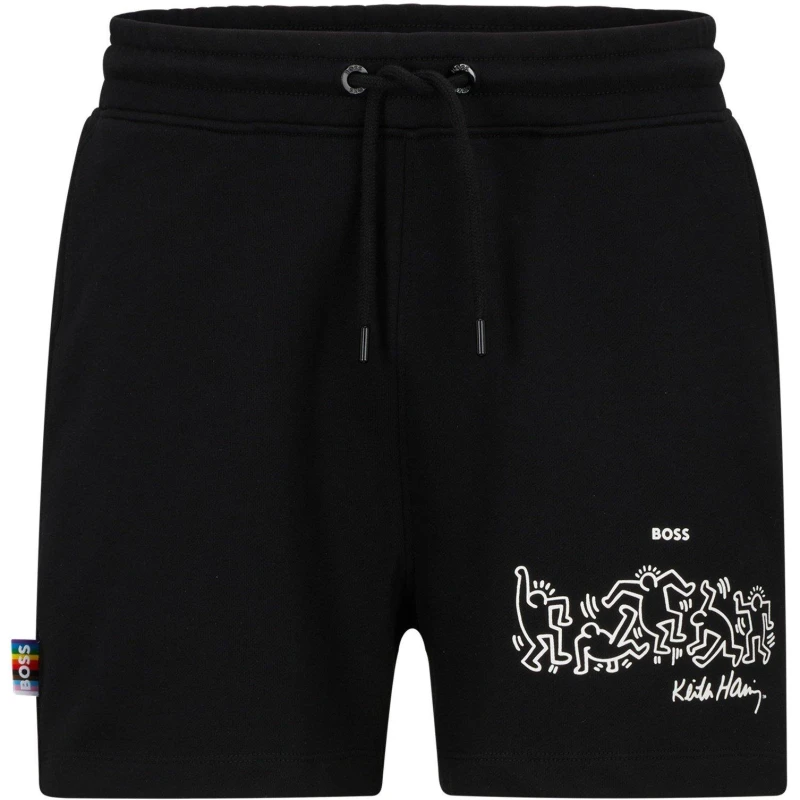 Image of Boss Womens Haring Relaxed Fit Fleece Jogger Shorts Black female 4 (XXS)
