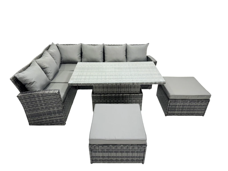 Image of Fimous Poly Rattan Outdoor Patio Corner Sofa Set with 2 Big Stool in Dark Grey Dark Grey Unisex