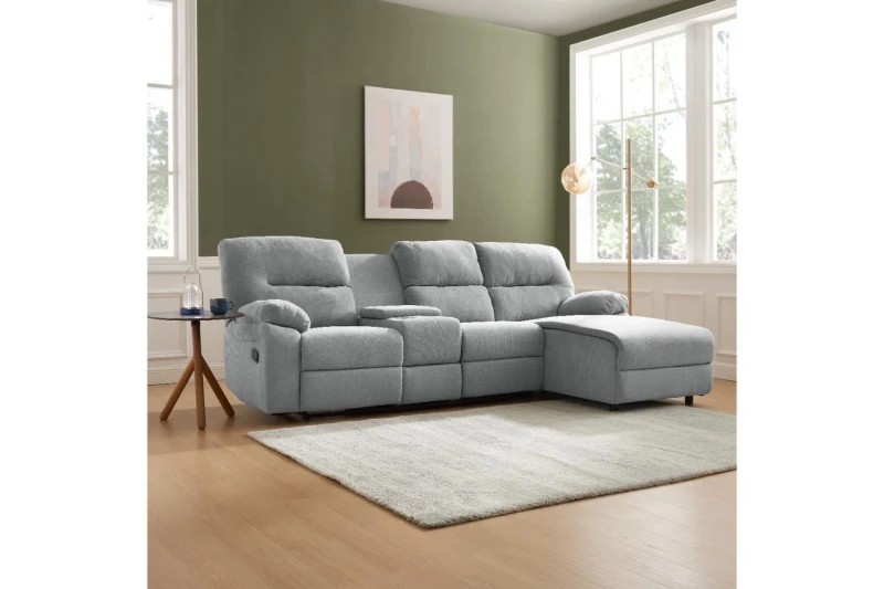 Image of Home Detail Jacob 3 Seater Recliner Sofa With Chaise Light Grey