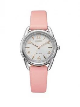 Image of Citizen Ladies Eco Driver Pink Leather Strap Cream Dial Watch