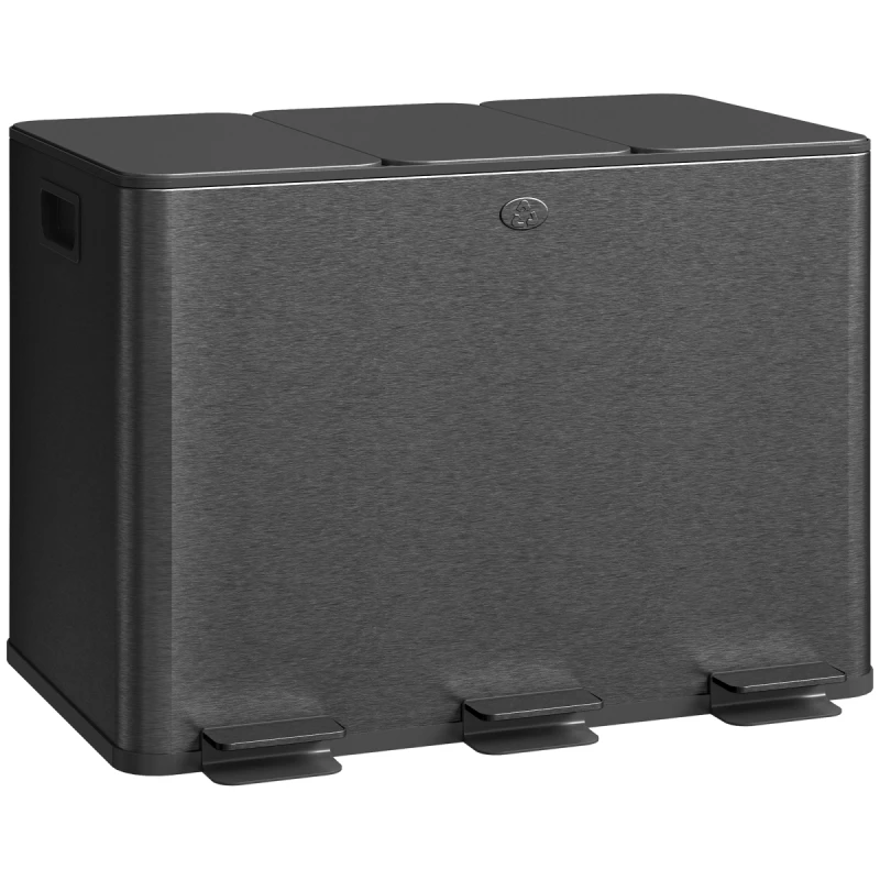 Image of HOMCOM HOMCOM 3 x 20L Triple Kitchen Bin Pedal Bin for Recycling and Waste, Black