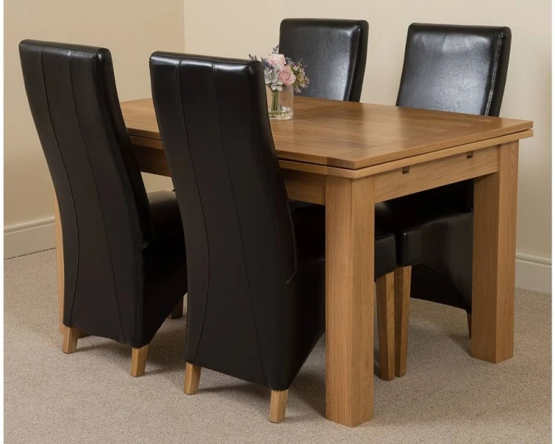 Image of Thats Furniture Richmond 140-220cm Oak Extending Dining Table & 4 Lola Leather Chairs in Black Unisex