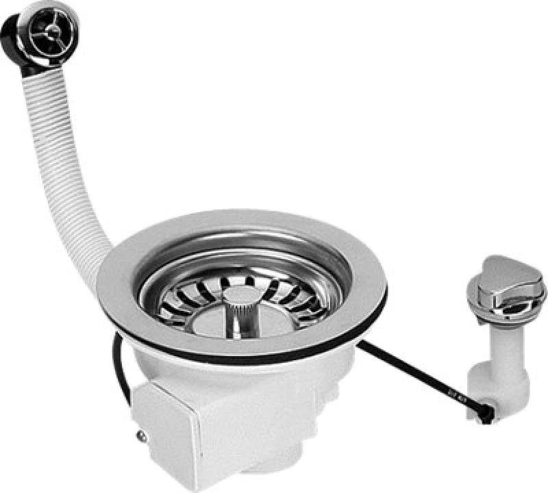 Image of McAlpine PUFS113-CP 1.5" Pop-Up Basket Strainer Waste: 113mm Stainless Steel Flange: Chrome Plated Plastic Command Knob: Centre Pin Model White