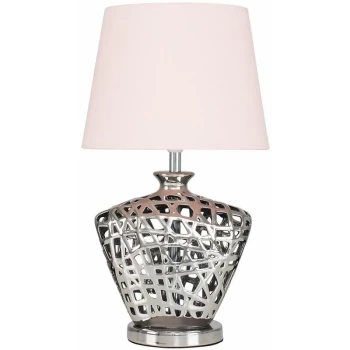Image of Silver Lattice Vase Table Lamp With Lampshade - Pink - No Bulb