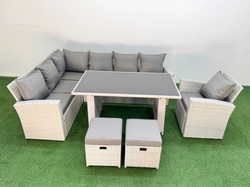 Image of Fimous 9 Seater Wicker Rattan Corner Sofa Sets with 2 Small Stools Armchair in Light Grey Light Grey Unisex