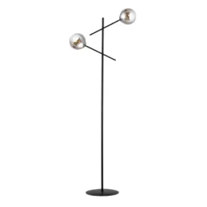 Image of Emibig Linear Black Multi Arm Floor Lamp with Graphite Glass Shades, 2x E14