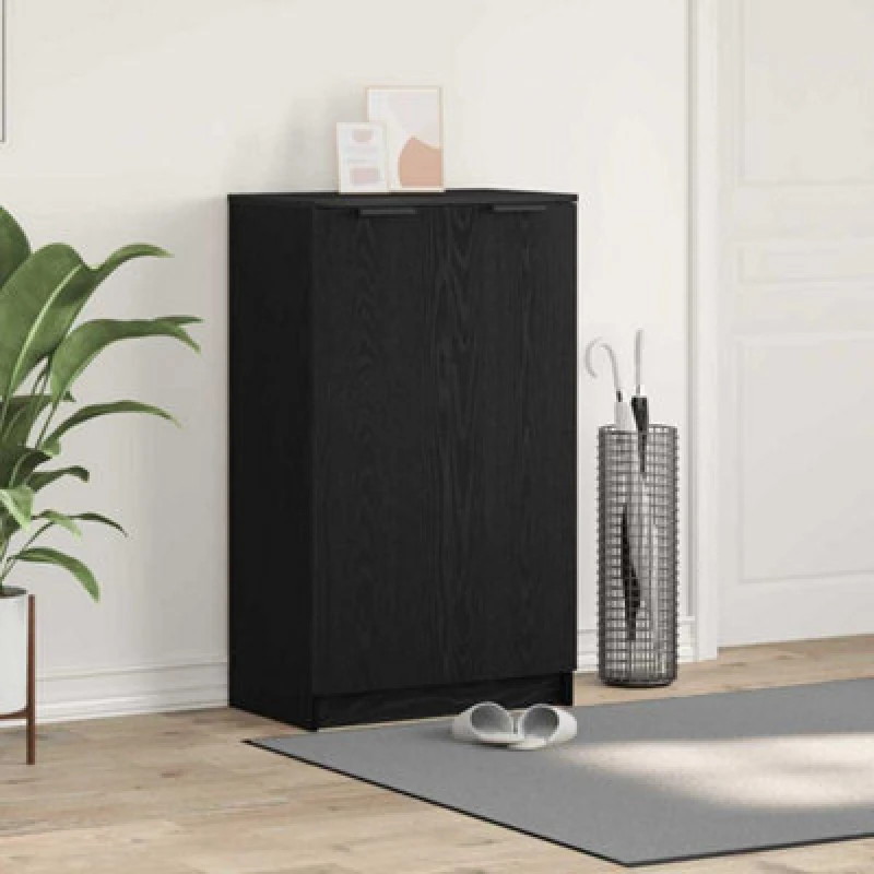 Image of Vidaxl Shoe Cabinet Black Oak 59 X 35 X 100 Cm Engineered Wood