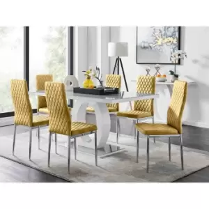 Image of Furniture Box Giovani 6 Grey Dining Table and 6 Mustard Velvet Milan Chairs