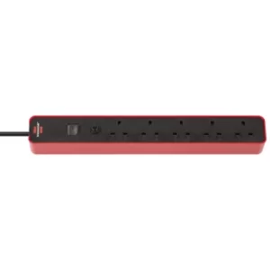 Image of Brennenstuhl 1153253070 Ecolor 5 Way Black/Red FB Extension Socket...