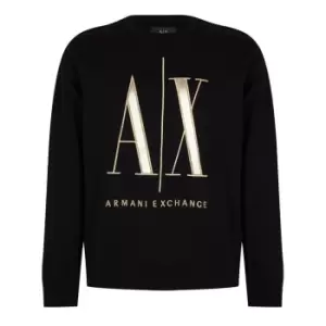 Image of Armani Exchange Icon logo Crew Neck Sweatshirt - Black
