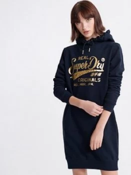 Image of Superdry Core Graphic Sweat Dress - Navy, Size 6, Women