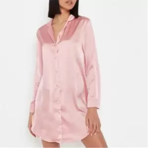 Image of Missguided Satin Night Shirt Dress - Pink