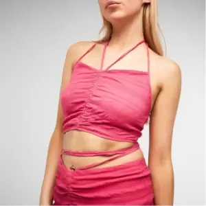 Image of Missguided Halterneck Ruched Crop Top - Pink