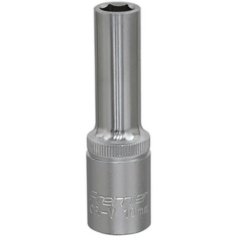 Image of Loops 10mm Steel Deep Drive Socket - 1/2" Square Drive - Chrome Vanadium Socket Metallics