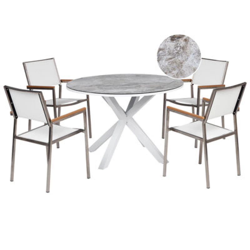 Image of Beliani Garden Dining Set 4 Seater Maletto/grosseto Metal Marble Effect Grey/ White