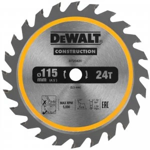 Image of DEWALT 115mm Construction Circular Saw Blade For DCS571 115mm 24T 9.5mm