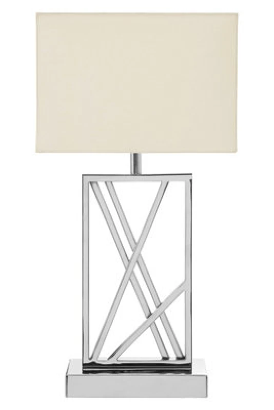 Image of Orsina Square Stainless Steel Table Lamp, Boutique Accent Lamp With Intersecting Steel Frame, Cream Fabric Shade