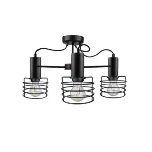 Image of Rune Multi Arm Semi Flush Ceiling Light Black, 60cm, 3x E27