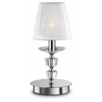 Image of Ideal Lux Pegaso - 1 Light Large Table Lamp Chrome, White, Crystal with Organza Shade, E14