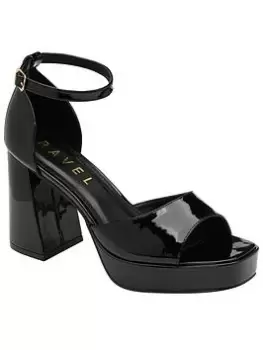 Image of Ravel Ornsay Black Patent Platform Heeled Sandal, Black, Size 4, Women
