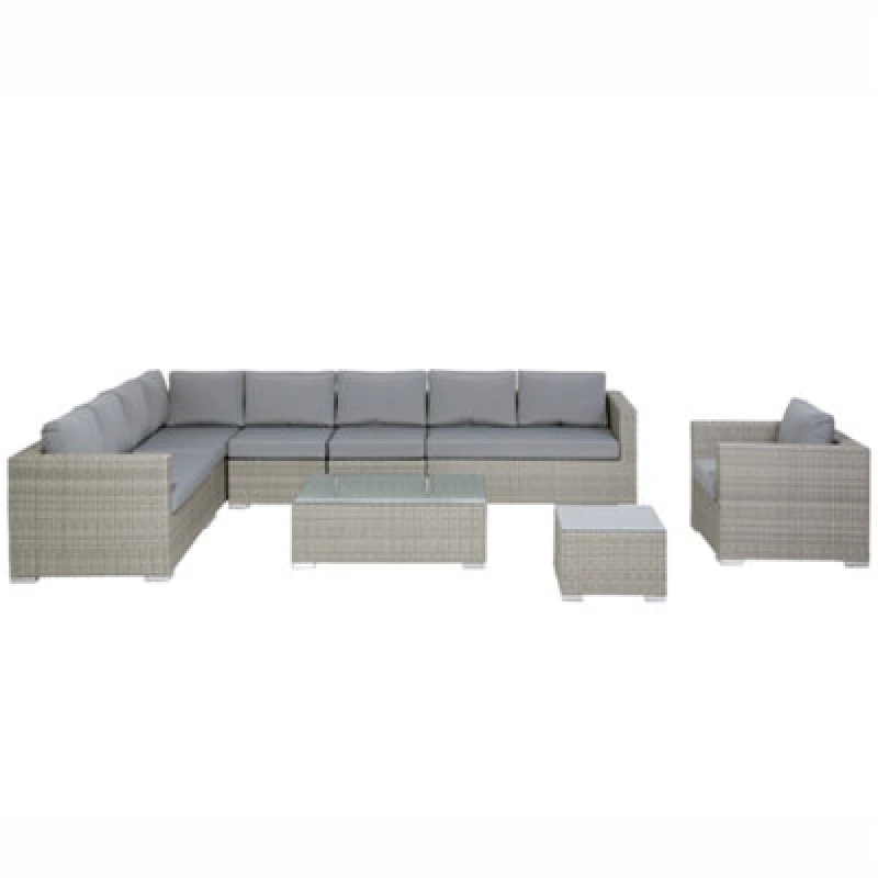 Image of Beliani Garden Lounge Set With Table 8 Seater XXL Right Hand Modular Pe Rattan Grey
