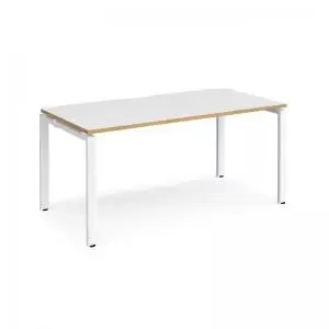 Image of Adapt single desk 1600mm x 800mm - white frame and white top with oak