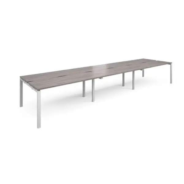 Image of Adapt Adapt sliding top triple back to back desks 4800mm x 1200mm - white frame, grey oak top STE4812-WH-GO