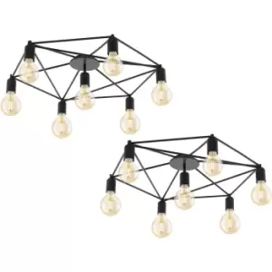 Image of 2 PACK Wall Flush 7 Ceiling Light Colour Black Pentagon Shape Frame E27 7x60W