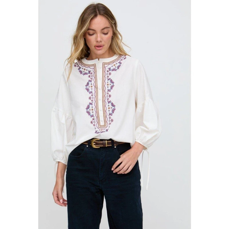 Image of Raffya Raffya Anai Half Placket Embroidered Blouse In Cream Cream female 8 (XS)