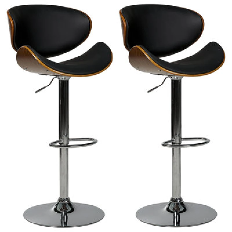 Image of Beliani Set Of 2 Bar Chairs Rotterdam Faux Leather Swivel Black