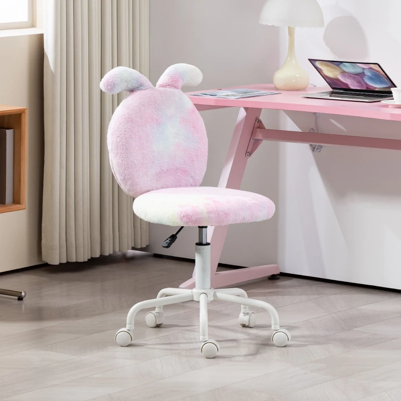 Image of HOMCOM Armless Desk Chair Bunny Vanity Chair with Swivel Wheels Colourful Multicolor Unisex