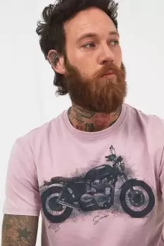 Image of Sketched Motorbike Graphic Print T Shirt