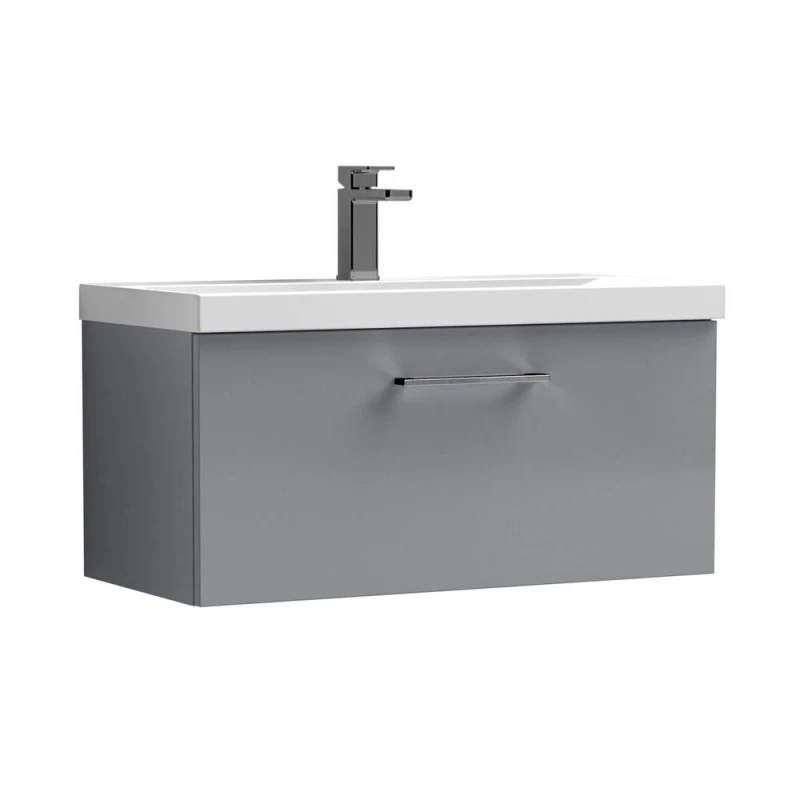 Image of Balterley 800mm Wall Hung 1 Drawer Vanity Basin Unit, Satin Grey, Pewter Handle in Grey Grey Unisex