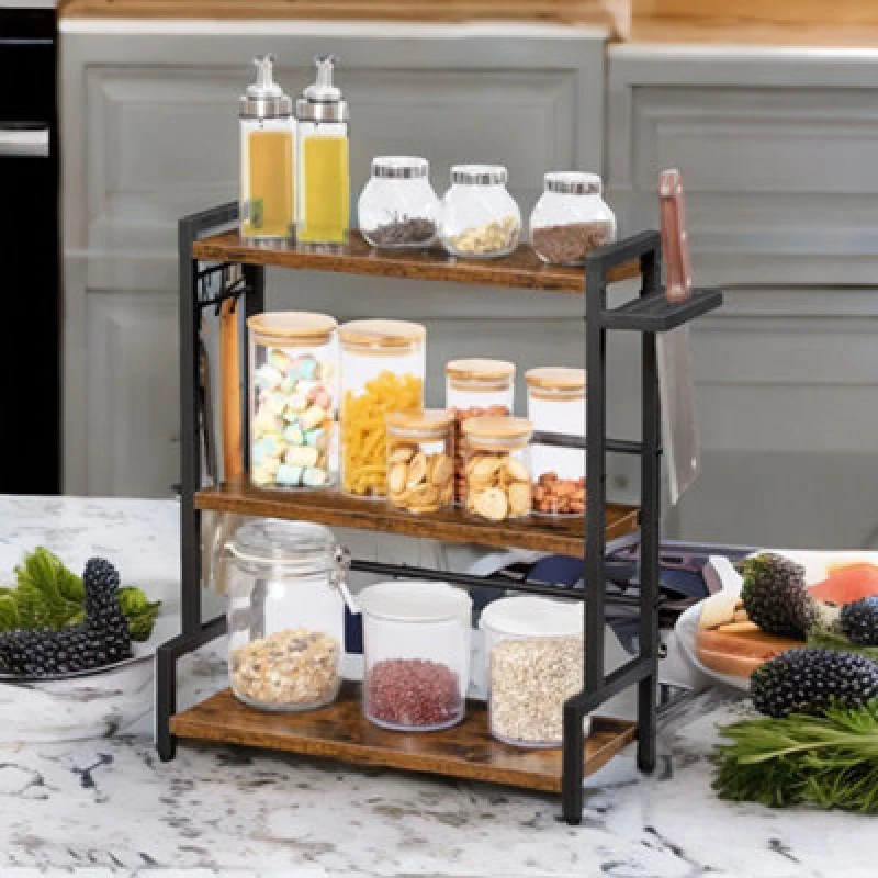Image of Rafaelo Mobilia Countertop Spice Rack Kitchen Organiser Rustic