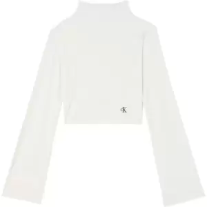 Image of Calvin Klein Jeans Shiny Rib High Neck Long Sleeve - White