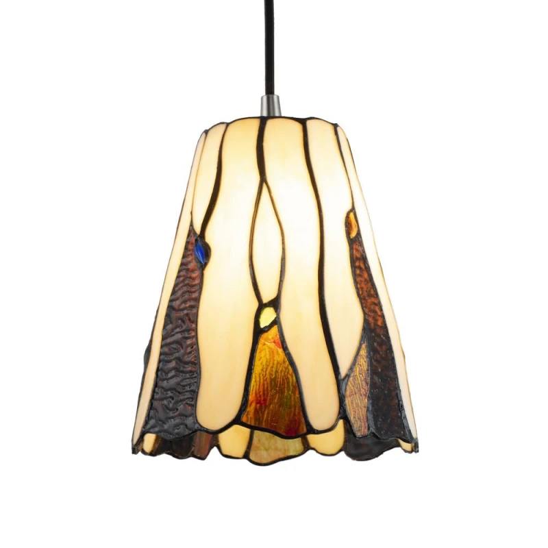 Image of Happy Homewares Traditional Amber Stained Glass Tiffany Pendant Light Shade with Coloured Gems Amber Unisex